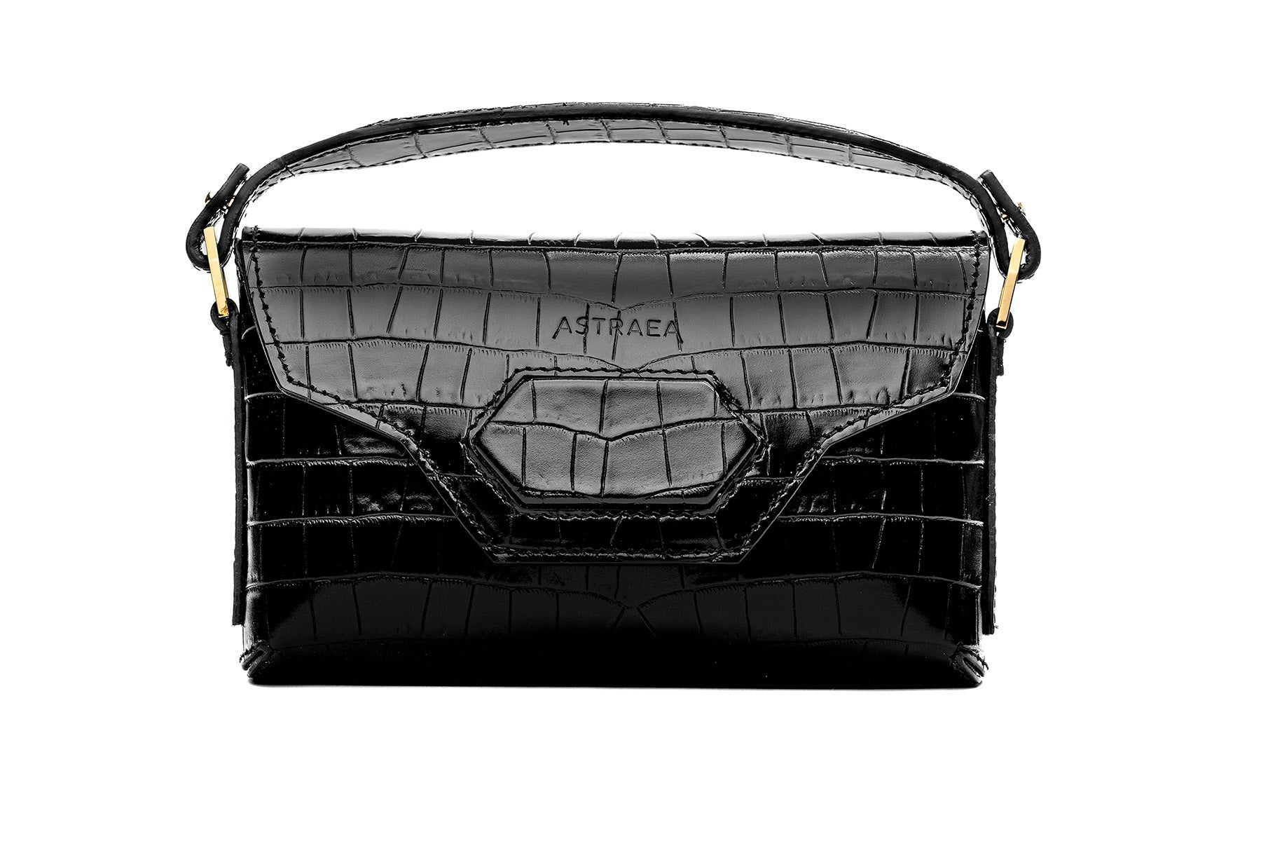 Harmonia Pochette - Shiny Stamped Crocodile Obsidian